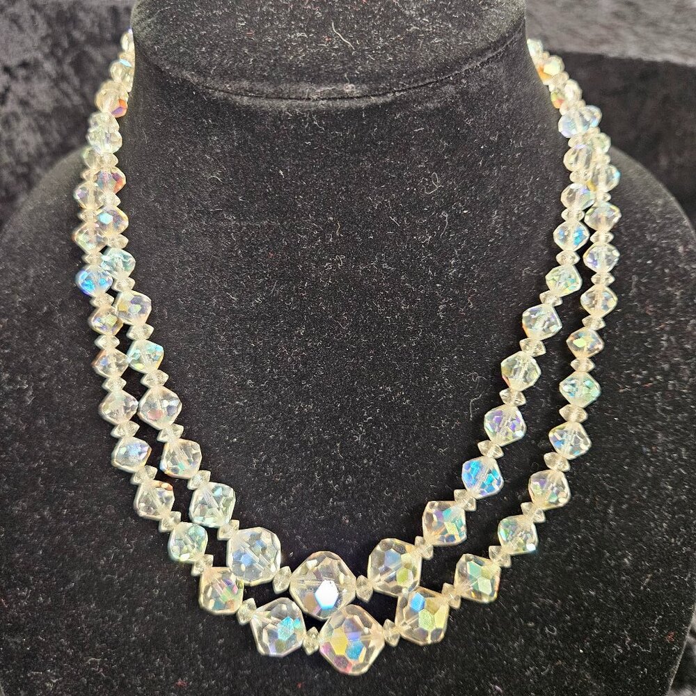 Vintage Aurora Borealis double layer necklace - 15" at 1st layer